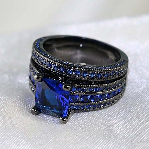 Looksringing His and His Wedding Ring Sets Casais Anéis Mulheres 10k Black Gold Gold Blue Blue CZ noivado de noivado