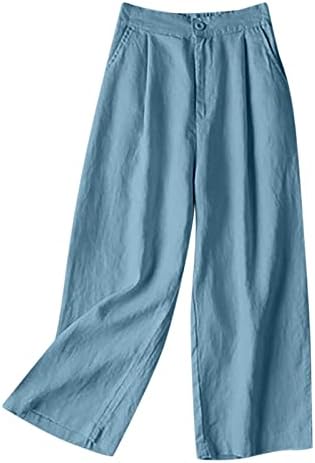 Miashui feminino calça ternos de lápis casual calça elástica de bolso de bolso respirável calça feminina de algodão solto elástico