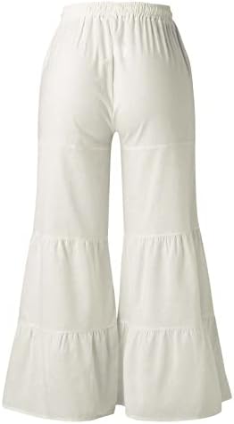 Calças de linho de algodão casual de verão para mulheres calças largas de pernas largas calças de cintura alta com bolsos confortáveis