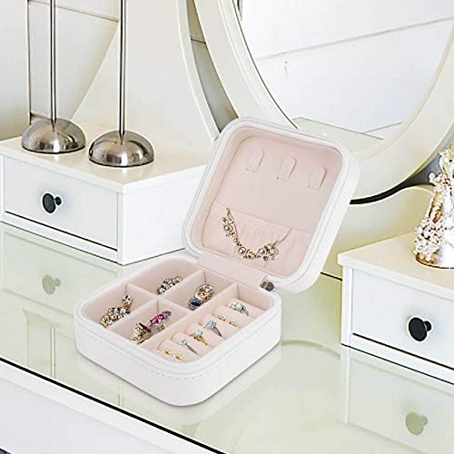 Luzes de Natal Bunny Small Travel Jewelry Box Organizer Exibir estojo de armazenamento para anéis Brincos Colar de Natal Presentes