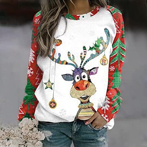Sorto de Sweworkshirts Fandream Mulheres Trendy Feliz Natal O-Gobes Camisas Térmicas Relaxadas Combinetes Tops Casuais
