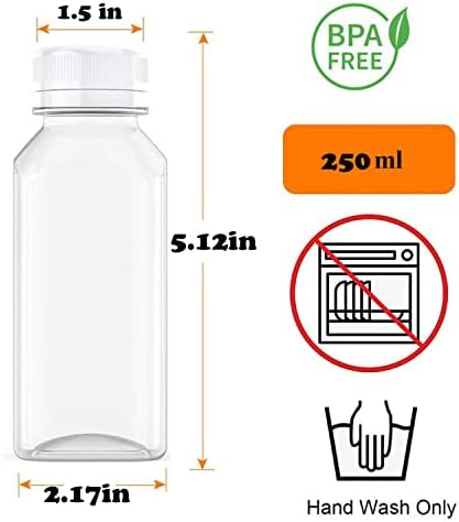 Manshu garrafas de suco de plástico de 8 oz, recipientes de bebidas a granel reutilizáveis, com tampas evidentes de adulteração