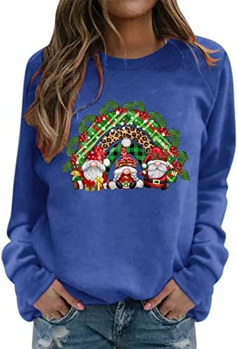 Blusas para mulheres moda 222 Christmas de manga longa emenda gráfica com suéter confortável tops tendidos tee de forma solta