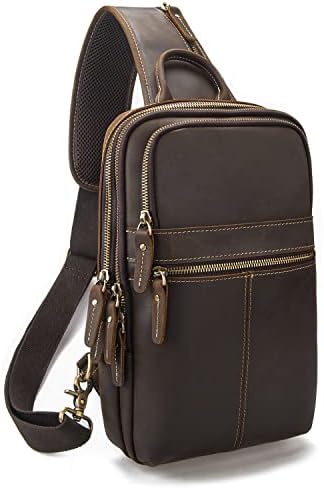 Taertii Vintage Full Grein Leather Sling Saco para homens, Bolsa Daypacks de viagens no peito de ombro de crossbody Para iPad de 11