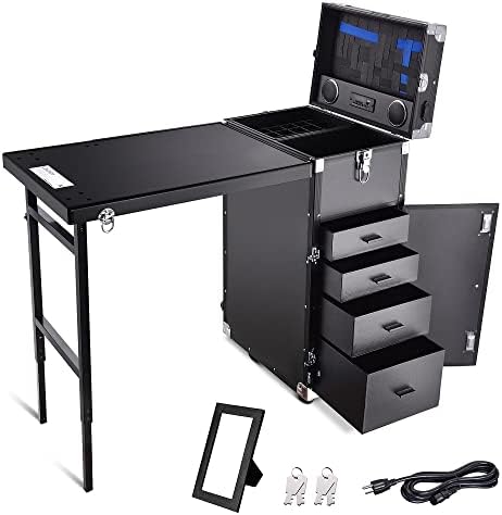 Zehuoge Rolling Manicure Table Desfaique da mesa de trabalho estação de maquiagem de estação de maquiagem Caixa Cosmética Armazenamento