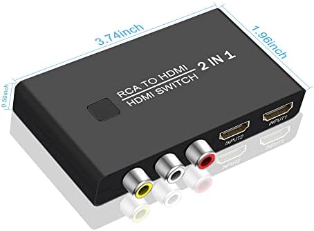 Conversor RCA para HDMI, AV e HDMI para HDMI Adaptador 3 em 1 out, 1 porta RCA e 2 Port HDMI seletor de comutador de entrada para n64 ps2/3/4 wii xbox vhs vcr azul-ray dvd players