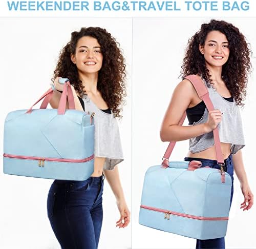 Bosidu Duffle Bag para viagens, bolsas de ginástica Bolsas de semana com compartimento de sapatos para mulheres, continue bolsa durante a noite com manga de bagagem para academia e aviões e hospital