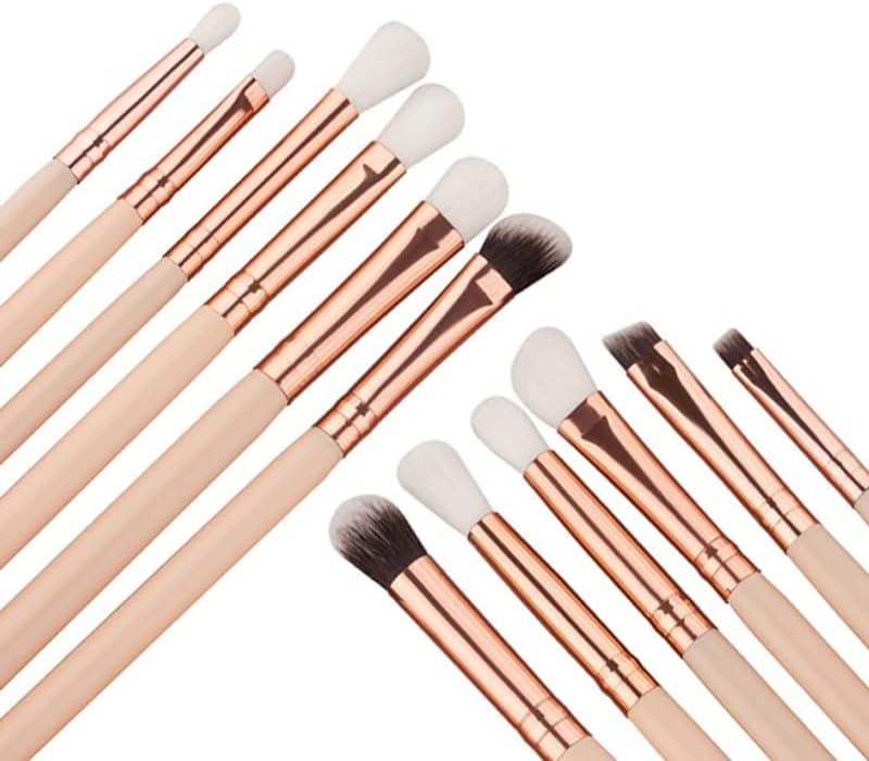 Ganfanren 12pcs Olhos profissionais Bruscos de maquiagem Definir a alça de madeira Eyeshadow Eyeliner Eyeliner Blending Power