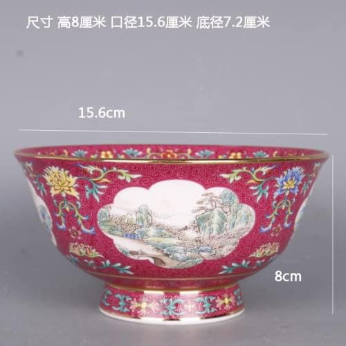 Xialon 15,5cm 6.1in Qing Qianlong Carmine Penaslcape Pattern Bowl Decoração da casa de porcelana antiga