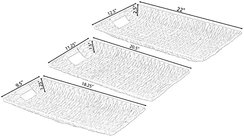 Bandeja de porção de água retangular de água retangular decorativa natural com alças embutidas, conjunto de 3