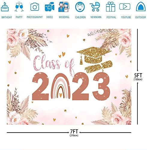 Ticuenicoa 7x5ft 2023 Festa de graduação Caso -cenário Boho Pink Floral Parabéns Class de pós -graduação de 2023 decorações