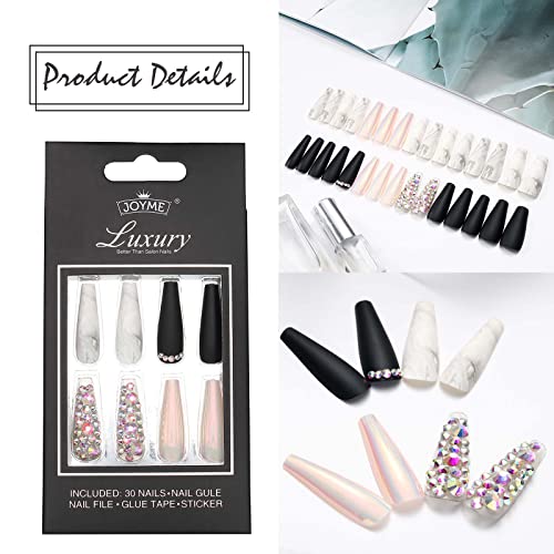 Acenail Crystal extra Longo Falso unhas brilhantes brilho GLITTE Pressione em Nails Marble Ballerina Falsa Acrílico Acrílico