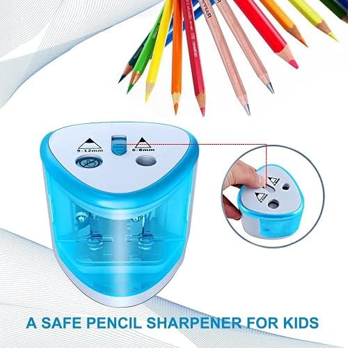 Apontador de lápis elétrico Tihoo para lápis coloridos, afiadores de lápis operados por bateria para lápis nº 2 e 6-12mm, buraco duplo