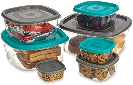 Livivo 7pc empilhando recipientes de armazenamento de alimentos conjunto com tampas coloridas ajustadas para frescura, banheiras de economia de espaço para organizar cereais, macarrão, arroz e outros bens secos, materiais de artesanato etc.