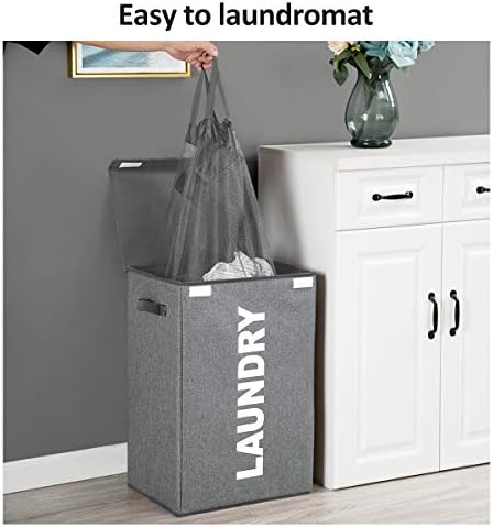 YouDenova 72L Tight Laundry Tester com tampa, saco de revestimento de lavanderia dobrável, cesto de roupas sujas para