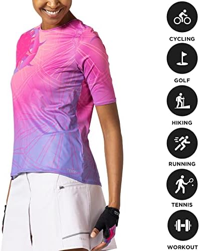 TOP TERRY SOLEIL CURTO DE MANAGEM CURTO, MULHERES UPF 50+ camisa de ciclismo- ajuste relaxado