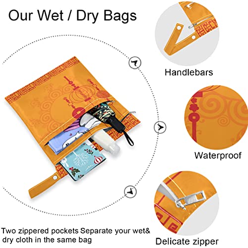 VISESUNNY Chinesa Ano Novo Chinês 2pcs bolsa molhada com bolsos com zíper Saco de fraldas salateadas reutilizáveis ​​para