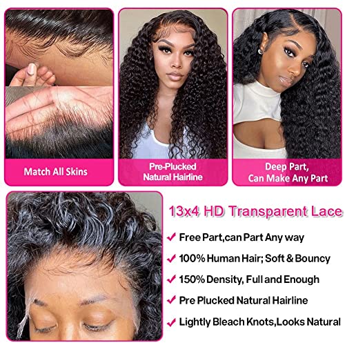 Karbalu 13x4 HD transparente onda de água de renda de cabelos humanos para mulheres negras Brazias de renda cacheada perucas frontais