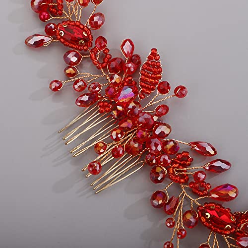 Beryuan Beads fofos pente de cabelo para garotas de noiva Cristals pente de cabelo pente de cabelo multicolorido pente vermelho