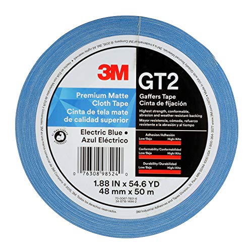 3m premium pano fosco gaffers fita gt2, 2 x 164 pés, 11 mil, azul elétrico