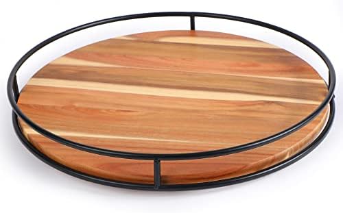 18 ACACIA WOOD LAZY SUSAN TURCABLE, TOMOAZA CACKING ORGANIZADOR DO TRABENHO COM LADES DE AÇO, 360 graus de gabinete para armário