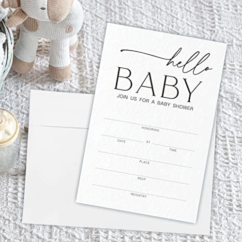Convites de chá de bebê, minimalista Hello Baby Gênero Revelar cartões de convite com envelopes, modernos temas em