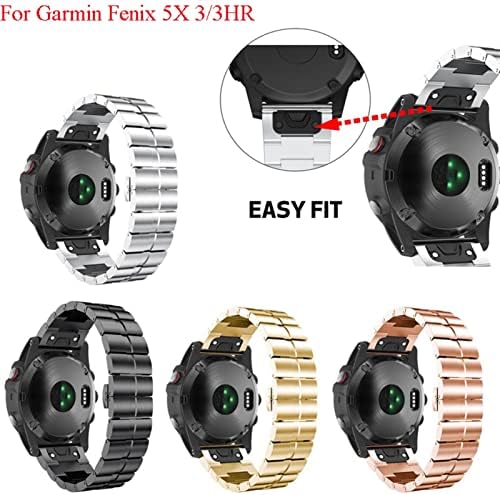 Ilazi 26mm Banda de liberação rápida Metal Easy Fit Aço inoxidável Bandas de relógio pulseira de pulseira para Garmin Fenix