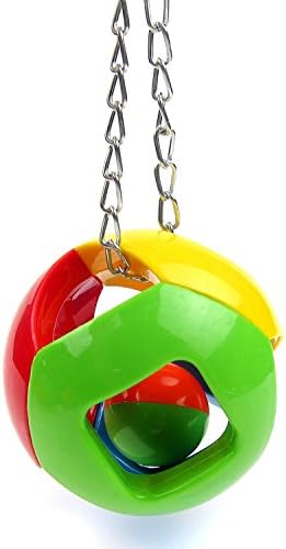 Hypeety Parrot Brinquedos coloridos de bola com gaiola de sino pendurando barbante de mascar para periquito coret cockatiel
