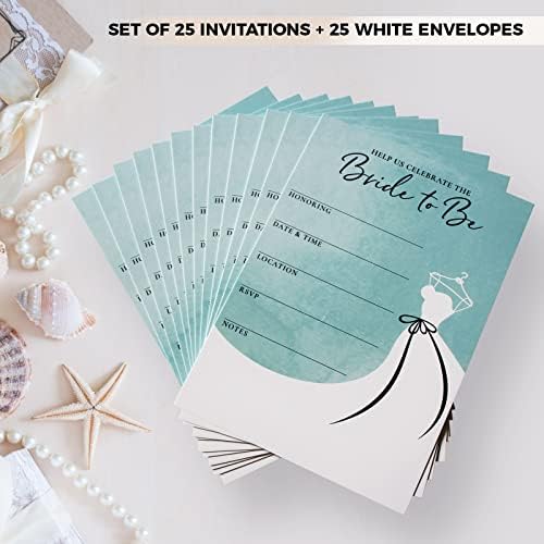 NomeworthingDesigns Convites de chuveiro de noiva com envelopes, convites em branco de chá de casamento, aquarela azul de noiva, conjunto de 25
