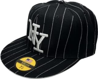 NY Pinstripe equipado Cap Hip Hop Baseball Cap Hat. Tamanho grande 58cm. 7 1/4 preto e azul marinho
