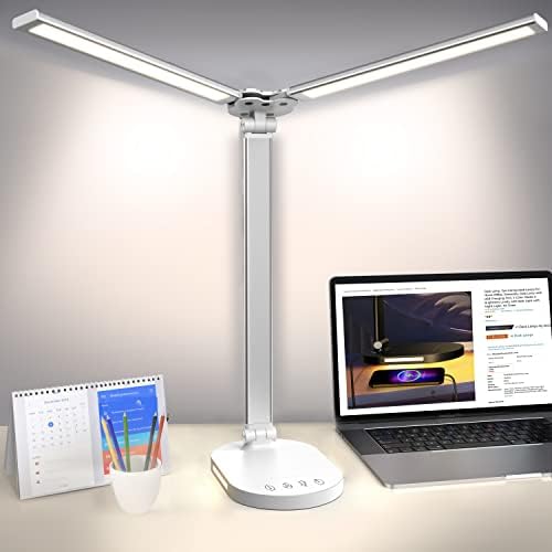 Lâmpada de mesa do Doeklpo, lâmpadas de mesa LED para escritório em casa, luz de mesa dupla com cuidado com porta de carregamento USB, luz noturna, 5 níveis de brilho do modo 5, lâmpadas de mesa para leitura de estudo de escritório leitura