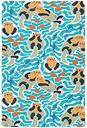 Otters do mar Lençóis de berço de ouriços do mar para meninos pacote de meninas e lençóis folhas de berço de berço de berço