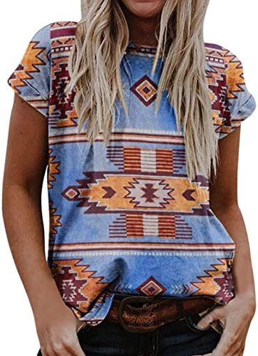 Grge beuu feminino camisetas de impressão ocidental Crew pescoço mexicano boho bordado tops bordados de manga curta de manga curta camisetas de estilo étnico
