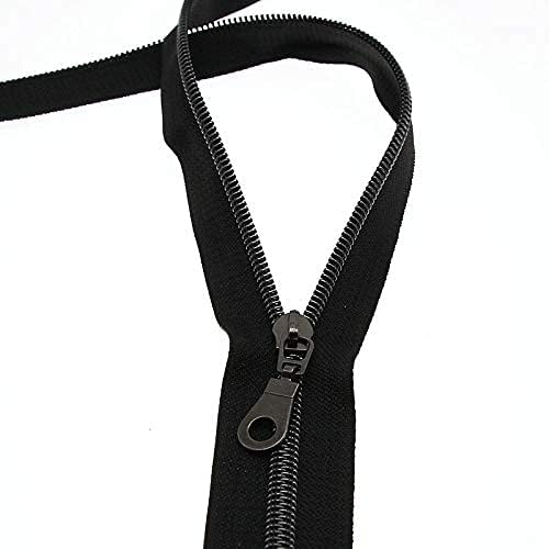 #5 zíperes de bobina de nylon by the Yards Black Nickel Metallic Teeth Black Fita com 25 PCs Zipper Sliders DIY Zippers para costurar saco de artesanato de alfaiataria