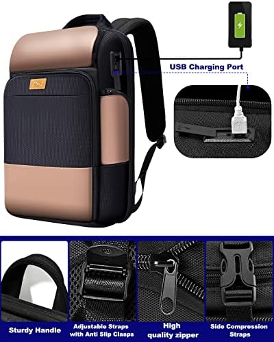 Zinz Slim Expandível de 15,6 polegadas Versátil Laptop de viagem Backpack com bolsos de ombro dobráveis ​​patenteados e mochila comercial USB, anti-roubo para trabalho/caminhada/camping para homens, preto, preto