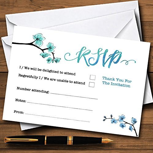 Blue & Green Cherry Blossom Watercolor Cards RSVP personalizados