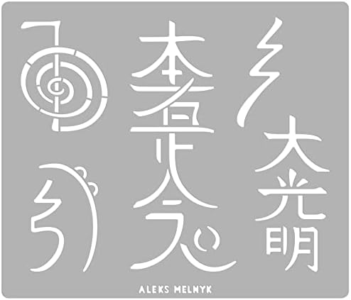 Aleks Melnyk 100 Usui Reiki Símbolos, estêncil de metal pirografia, estêncil japonês Namaste, estêncil de letra chinesa,