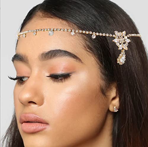 Cadeia de shinestone Aularso Chave de cabelo floral jóias de jóias de ouro Cristal Crystal Bridal Halloween Band para mulheres e meninas