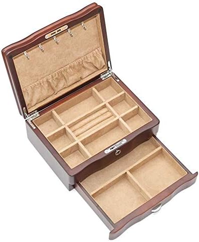 Organizador de jóias QTT, caixas de jóias de madeira de 2 camadas com veludo e trava, caixa de armazenamento para relógio