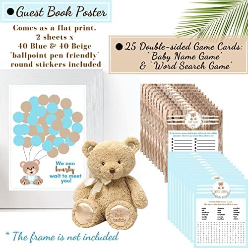 323 PC premium Teddy Bear Baby Shower Decorações para garoto, é uma faixa de garoto, faixa, livro de visitas, adesivos favoritos, cartas de jogo, lanternas, favos de mel, pompons, toppers de bolo, balões, osos de peluche