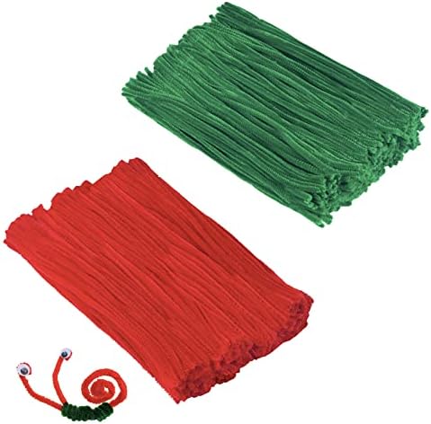 Limpadores de tubos de artesanato de Cuttte 600pcs, chenille vermelho caçadores de cano verde escuro para decorações de artesanato