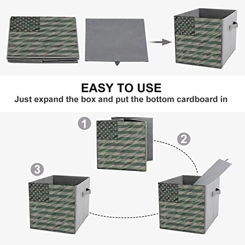 Camuflage USA Sinaliza Cubos de armazenamento de tecido dobrável Caixa de armazenamento de 11 polegadas Bins de armazenamento