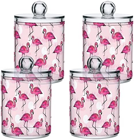 Yyzzh rosa flamingo aquarela polka ponto 4 pacote de suporte QTIP Distribuidor para algodão Swab Ball Round Pads Flet