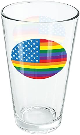 Bandeira Americana do Pride American Rainbow 16 oz de vidro, vidro temperado, design impresso e um presente de fã perfeito | Ótimo para bebidas frias, refrigerante, água