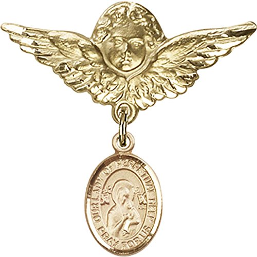 Distintivo de bebê cheio de ouro com Nossa Senhora do Perpétuo Ajuda Charme e Anjo com Wings Badge Pin