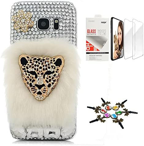 STENES Sparkle Case Compatível com Caixa Samsung Galaxy A42 5G - Stylish - 3D Bling Leopard Villus Flowers Caso de capa de design com protetor de tela [2 pacote] - Branco