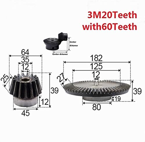 XMeifeits Industrial Gear 2pcs 1: 3 engrenagem chanfrada 3 módulo 20 dentes + 60 dentes Hole interno 12mm 90 graus de