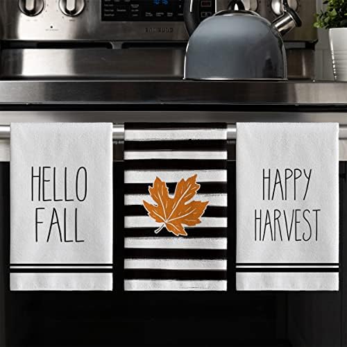 Modo Artóide Listras de bordo folhas Happy Fall Toalhas de cozinha de prato, 18x26 polegadas sazonais Hello Hello