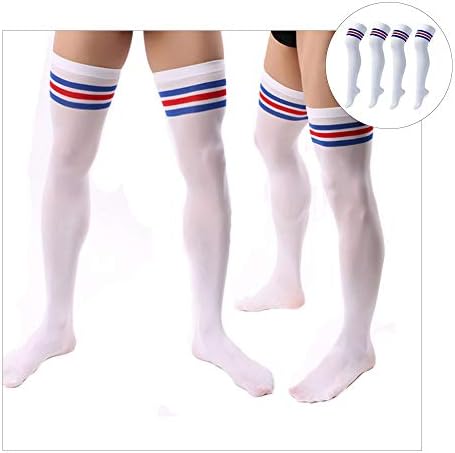 Wixine 2pcs Red & Blue Stripes Men coxa de futebol estoque meias altas de veludo esporte de meias longas listradas