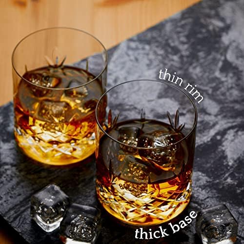 Hemswell Crystal Whisky Glass Vidro antiquado Conjunto de vidro de 2 - óculos de uísque de 2 a 1 oz de cristal baixo Tumbler Base sólida e borda fina - perfeita para bourbon nas rochas - Caixa de cetim forrada